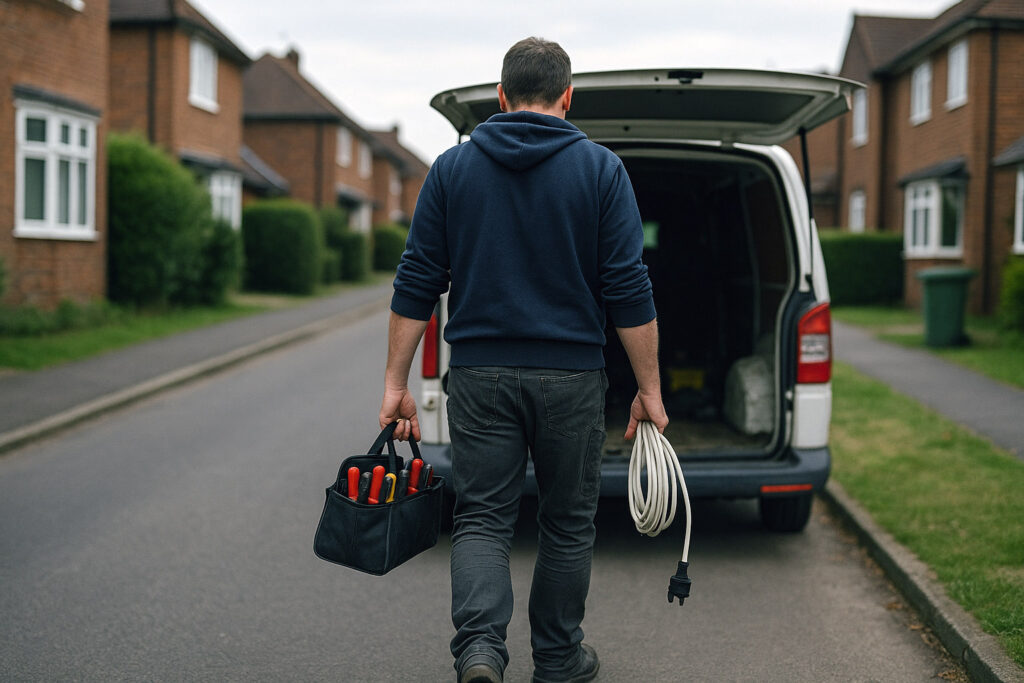 Tradesperson walking between jobs