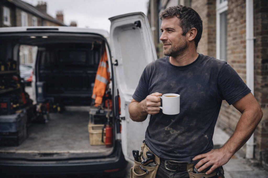 Tradesperson taking a short break during the workday